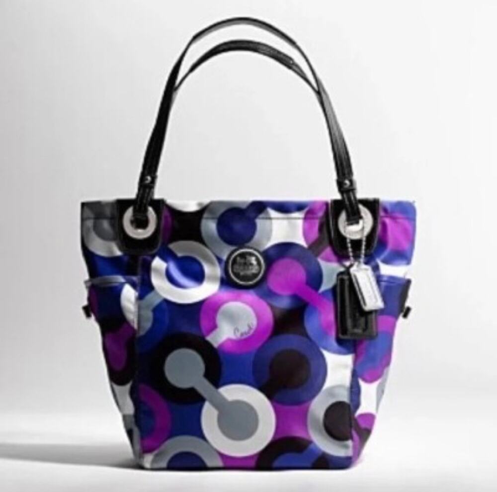 Coach Alex Op Art Purple Blue White Monogram Purse GS